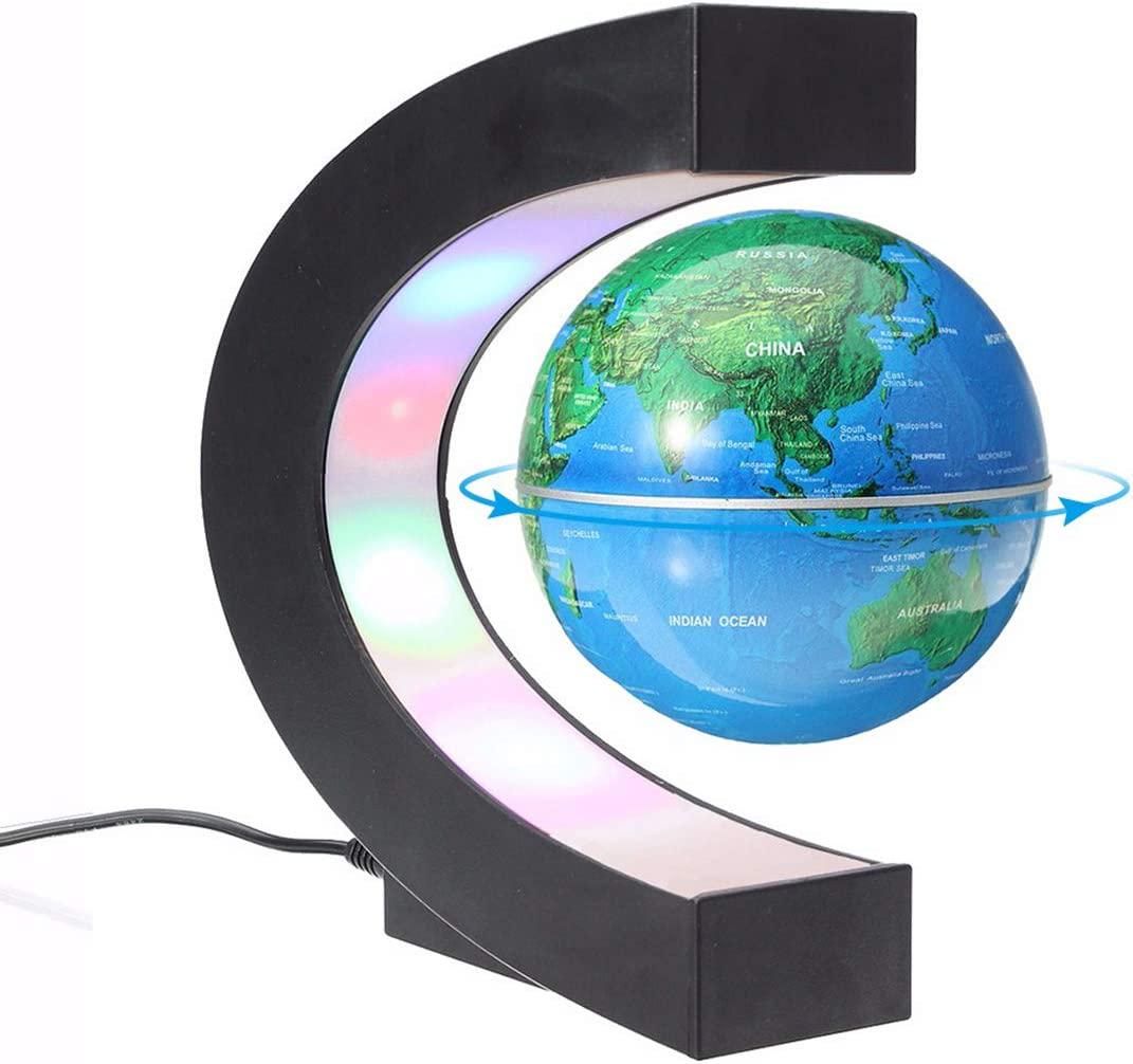GutReise, GutReise Magnetic Levitation Floating Globe World Map With LED Lights C Shape for Home School Desk Decoration Children