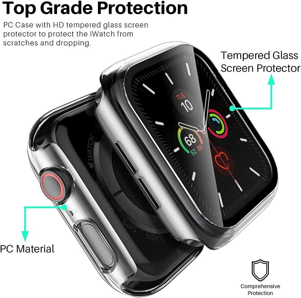 HANKN, HANKN 2 Pack Clear 40mm Case Compatible with Apple Watch Series 6 5 4 SE 40mm Tempered Glass Screen Protector Case, Full Coverage Hard Pc Shockproof Iwatch Cover Bumper (Clear+Clear, 40mm)