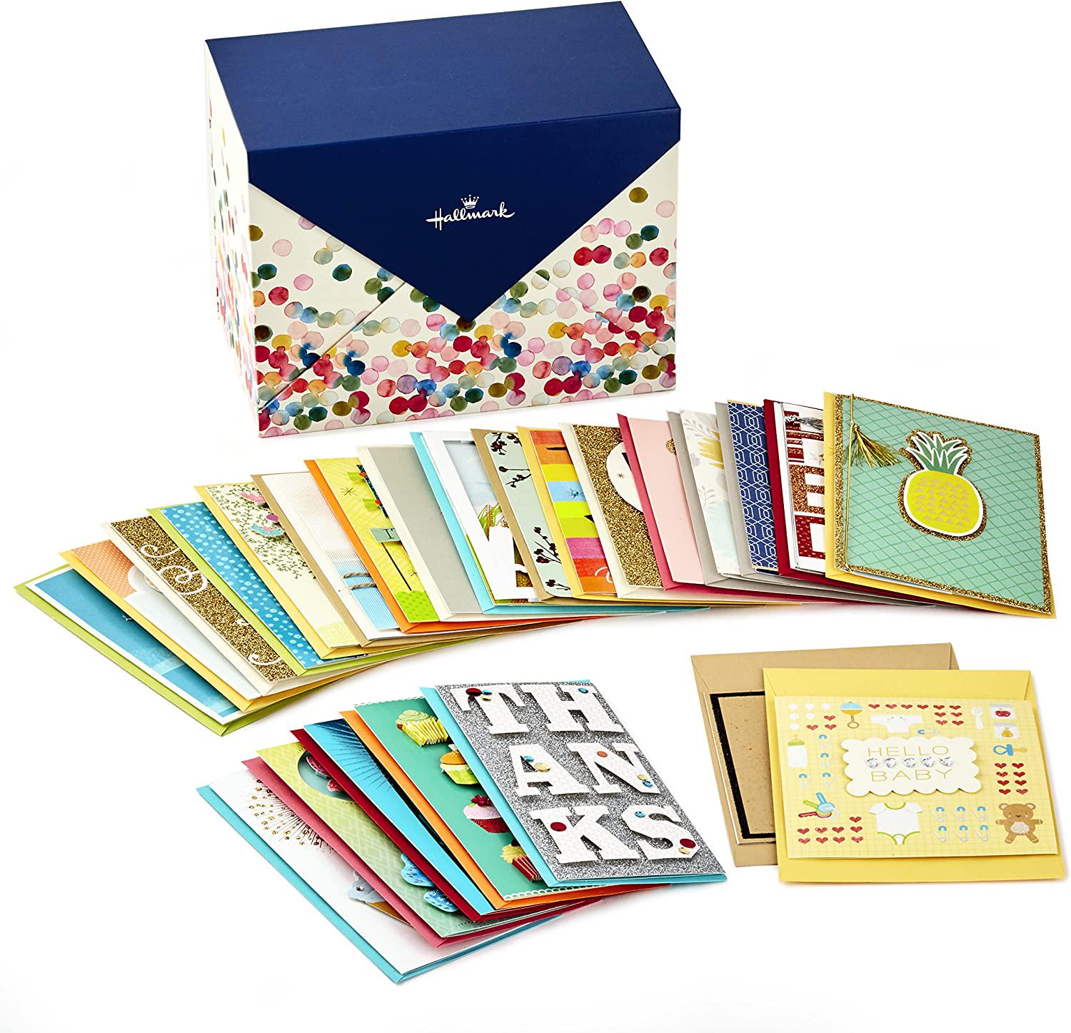 Hallmark, Hallmark 5EDX3456 All Occasion Handmade Boxed Set of Assorted Greeting Cards with Card Organizer (Pack of 24) Birthday, Baby, Wedding, Sympathy, Thinking of You, Thank You, Blank, Polka Dot Box