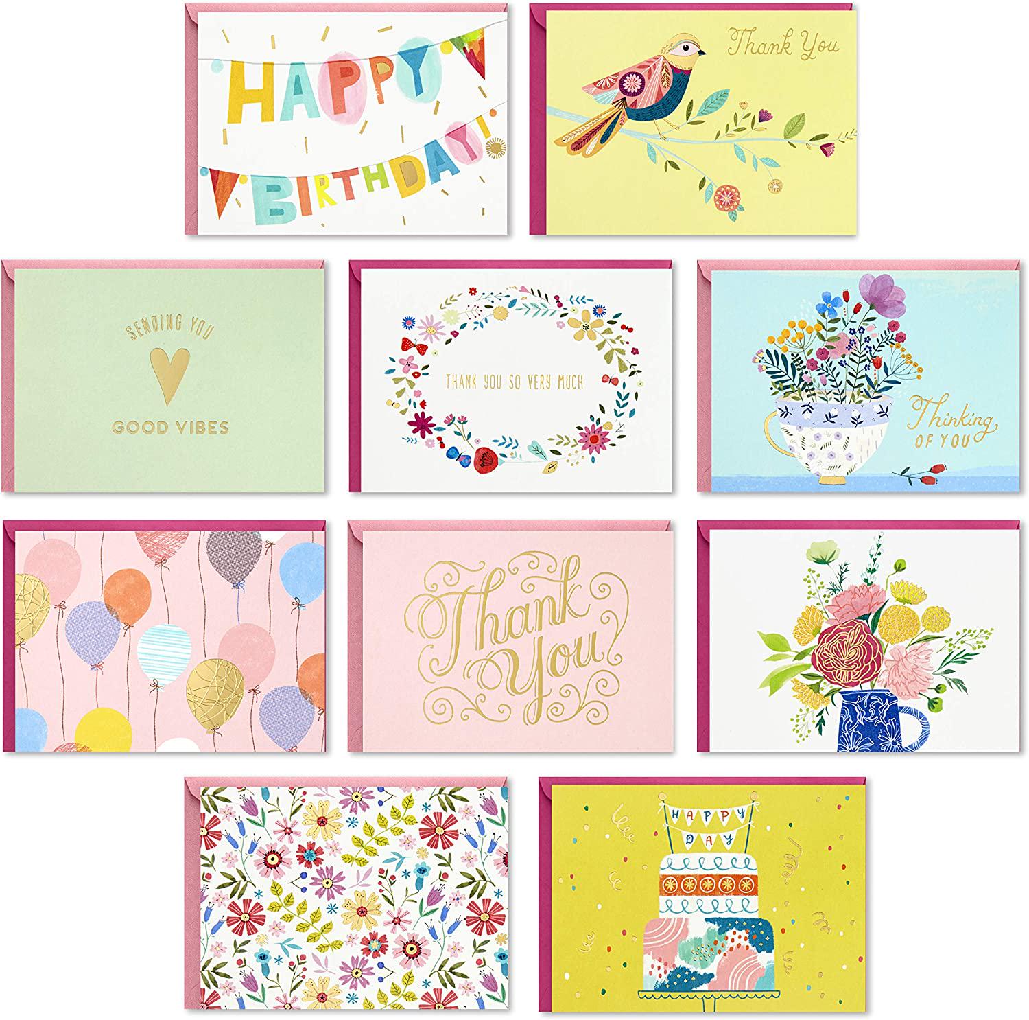 Hallmark, Hallmark Pack of 30 Assorted Boxed Greeting Cards, Good Vibes Birthday Cards, Thinking of You Cards, Thank You Cards, Blank Cards