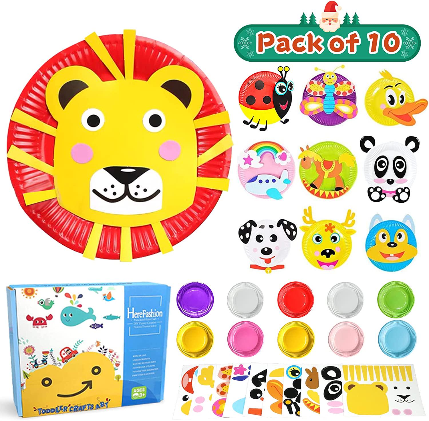 Here Fashion, Here Fashion 10 Packs Sticker Paper Plate Art kit for Kids Toddler Crafts Art Toys Pattern B