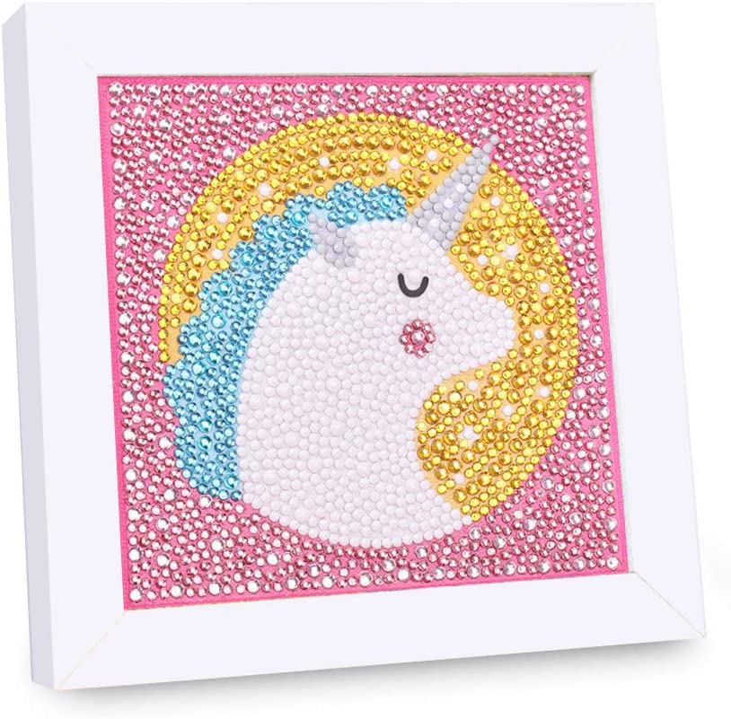 Here Fashion, Here Fashion Diamond Painting Sticker Kit for Kids Diamond Art Mosaic Stickers by Number Kits DIY Painting Arts Crafts Supply Set Diamond Embroidery for Home Wall Decoration Gifts (Unicorn)