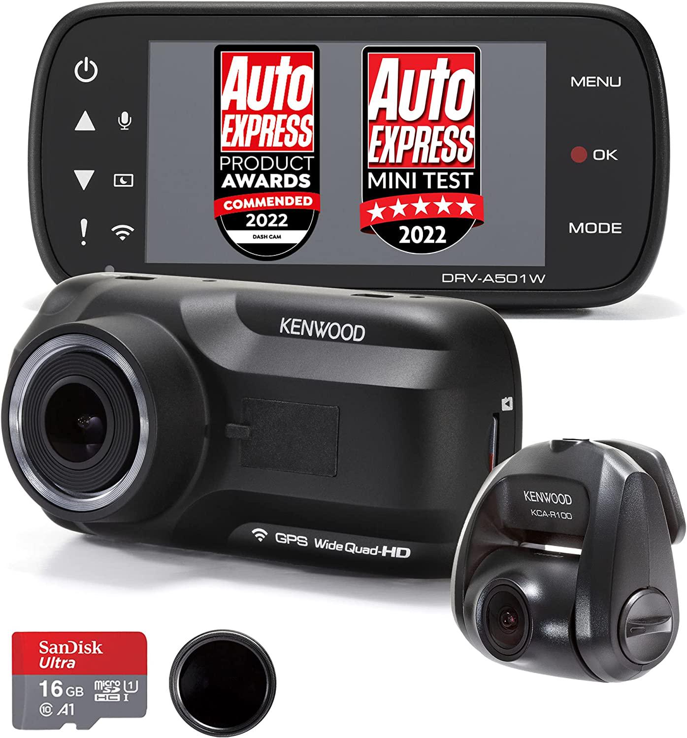 KENWOOD, KENWOOD DRV-A501W Wide Quad HD Dash Cam and KCA-R100 Rear View Camera Bundle
